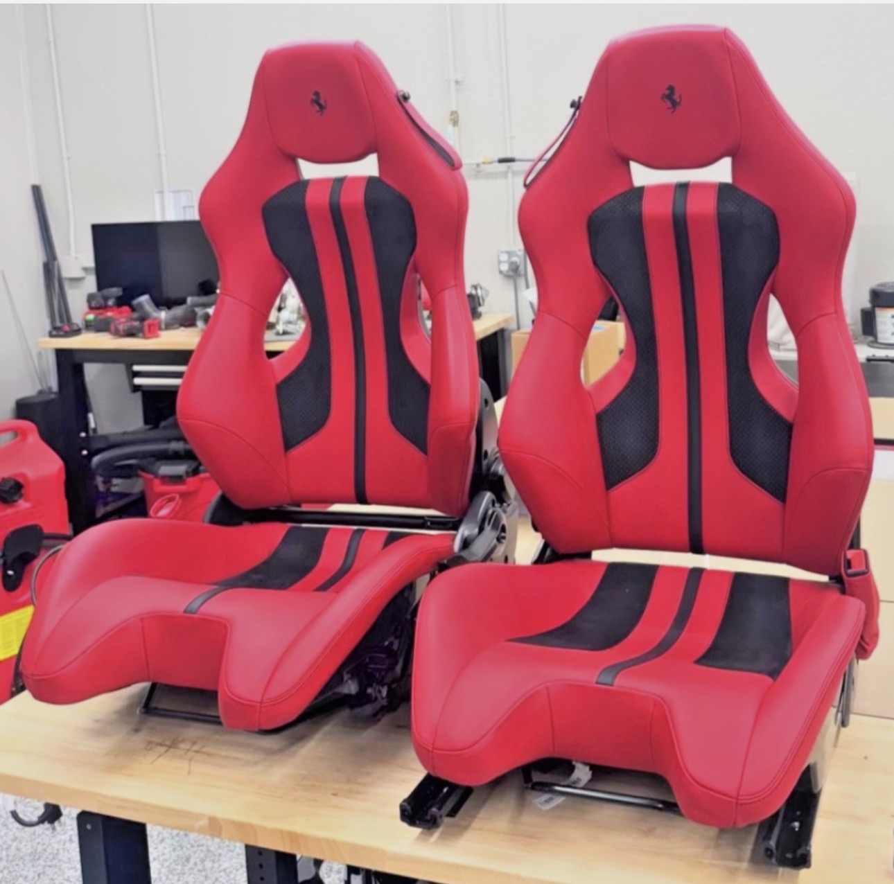 Pair of OEM Ferrari F8, SF90, 812 and 296 Carbon Race Seats. Red with Black.