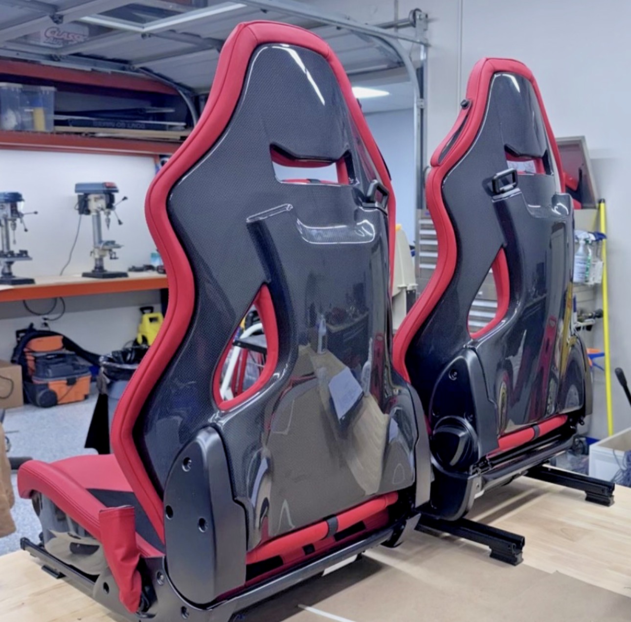 Pair of OEM Ferrari F8, SF90, 812 and 296 Carbon Race Seats. Red with Black.